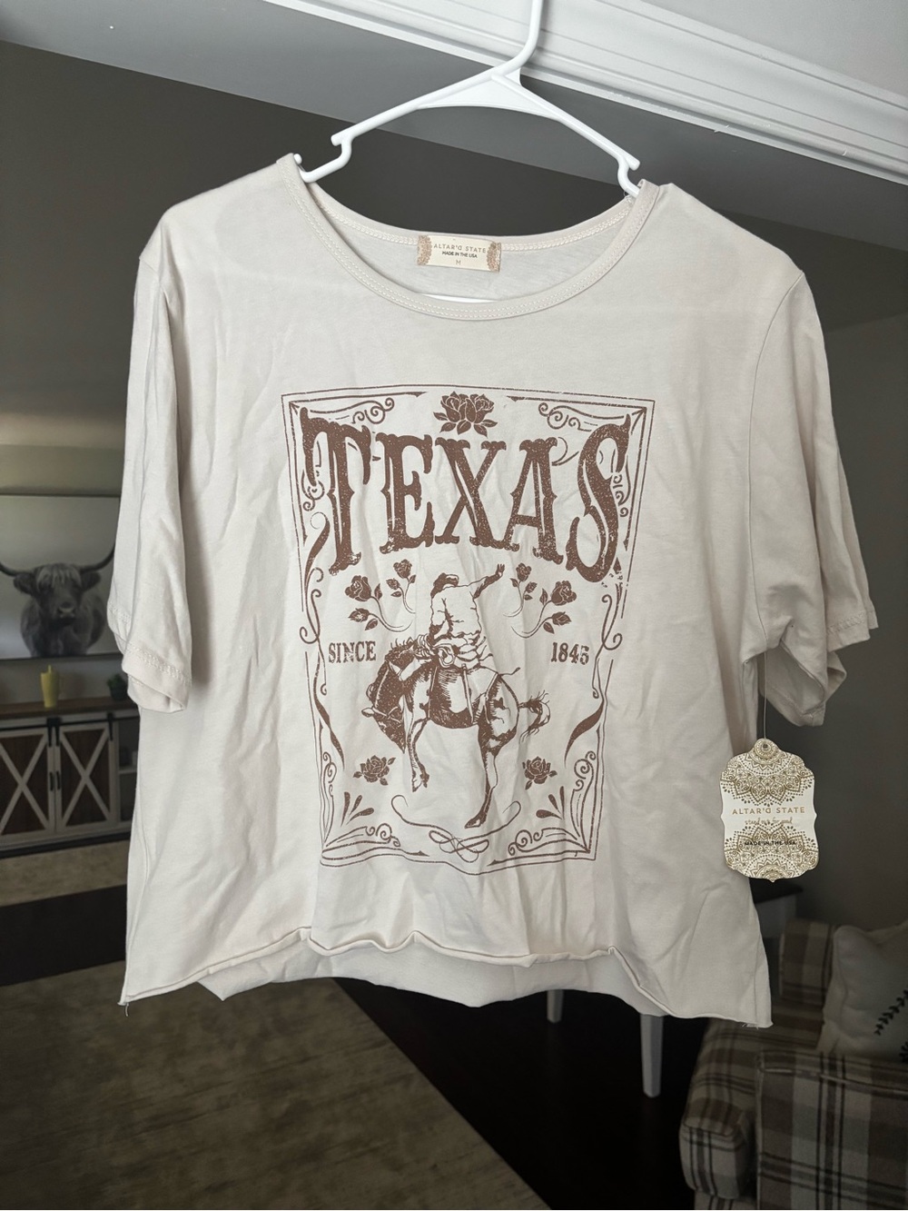 Altar'd State Cream Tee with Brown Floral Graphic